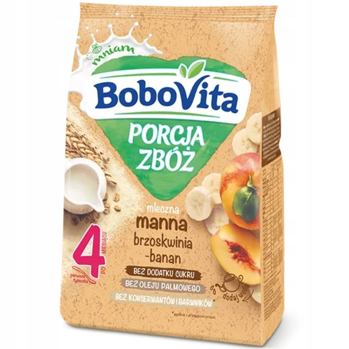 BoboVita Porcja Zbóż Kaszka Mleczna Manna Brzoskwiania Banan po 4 mies 210g