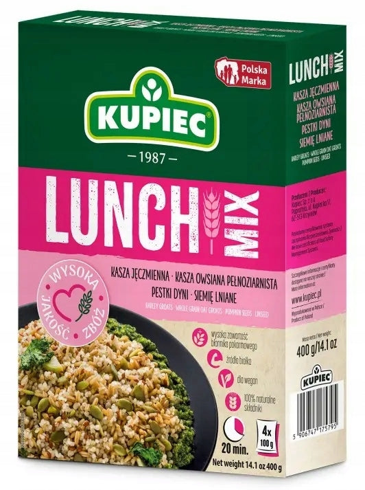 Kupiec Lunch Mix Kasza Jęczmienna, Owsiana, Pestki Dyni, Siemię 4x100g