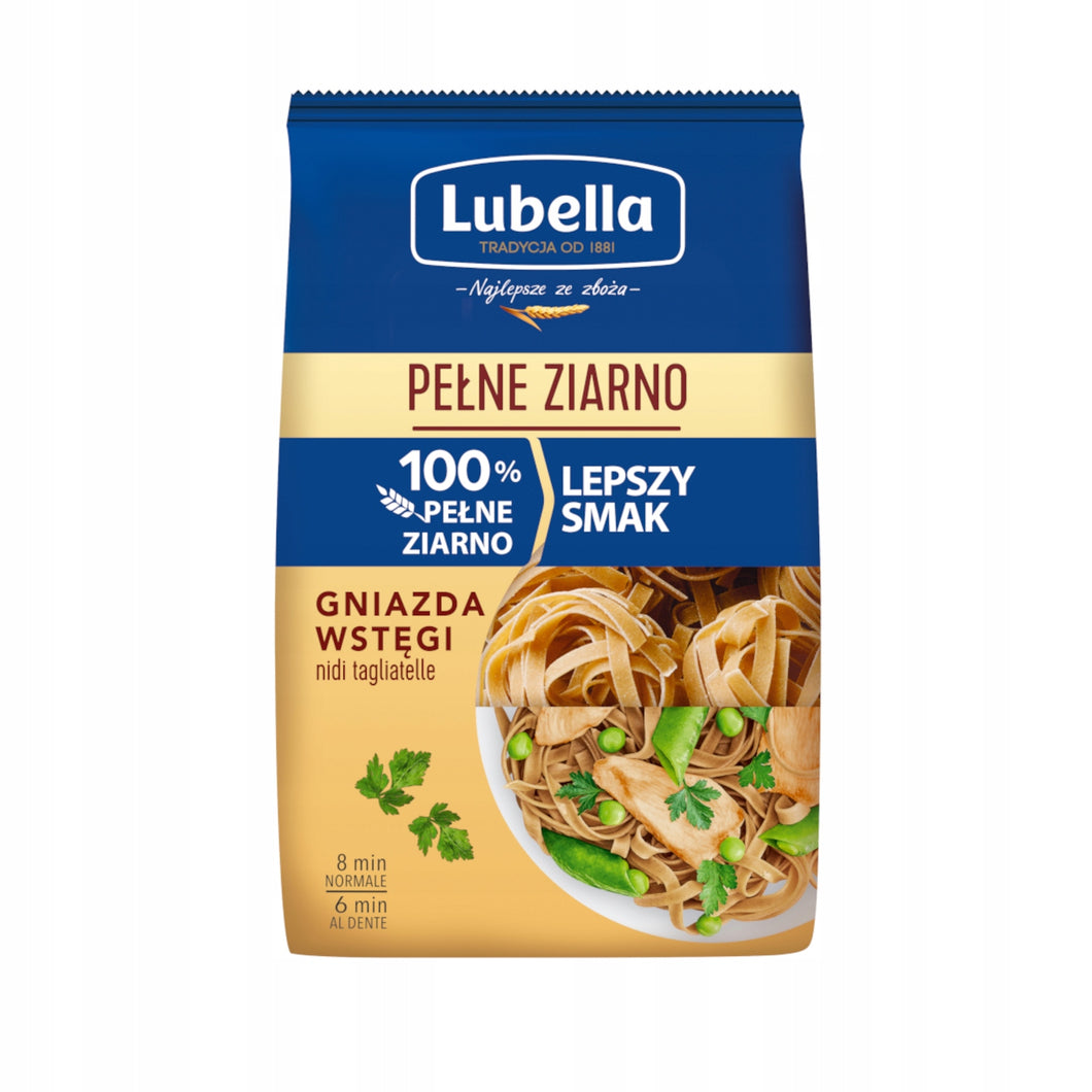 Lubella Makaron Gniazda  Pełne Ziarno Wstążki 400g