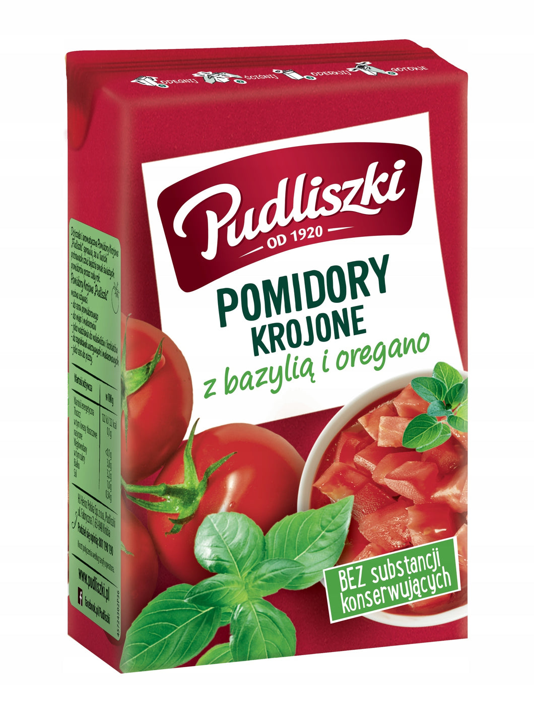 Pudliszki Pomidory Krojone Z Bazylią Oregano 390g