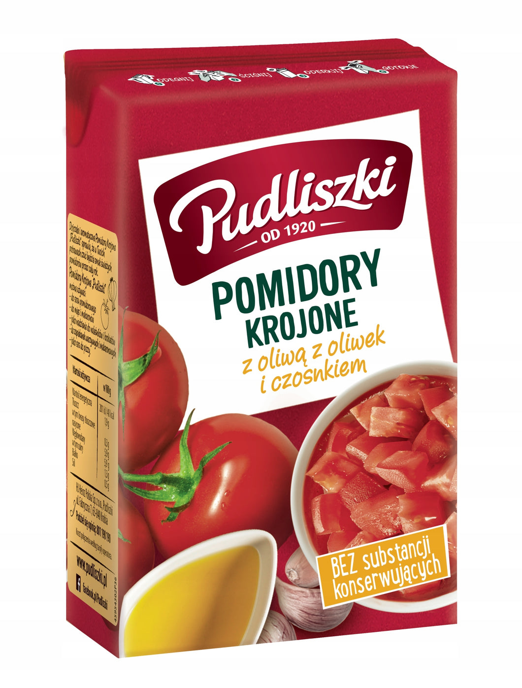 Pudliszki Pomidory Krojone Z Oliwą I Czosnkiem 390g