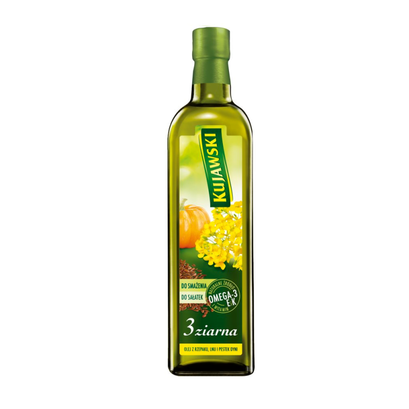 Olej Kujawski 3 Ziarna, Olej Rzepakowy Z Olejami Z Lnu I Z Pestek Dyni 750ml